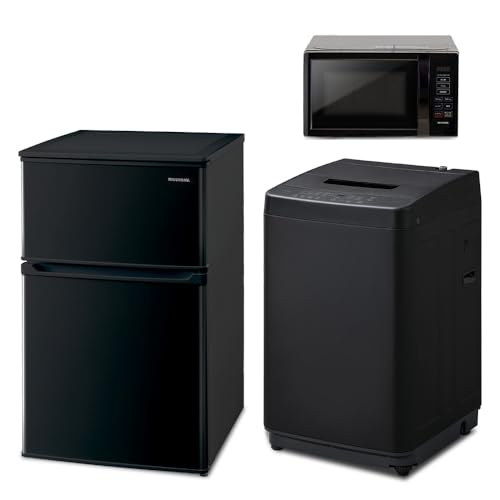 【新生活家電3点セット】アイリスオーヤマ 家電セット 冷蔵庫 90L 洗濯機 5kg 電子レンジ 17L ブラック 一人暮らし